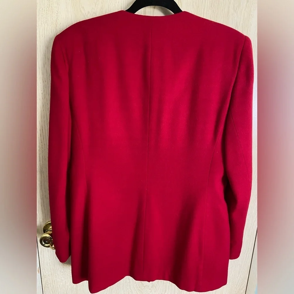 CHRISTIAN DIOR Vintage Pure Red Full Suit w/Pleat Skirt Gold Buttons sz 12